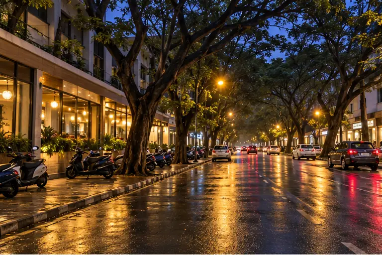 Picture of 80 Feet Road in Koramangala on a wet evening